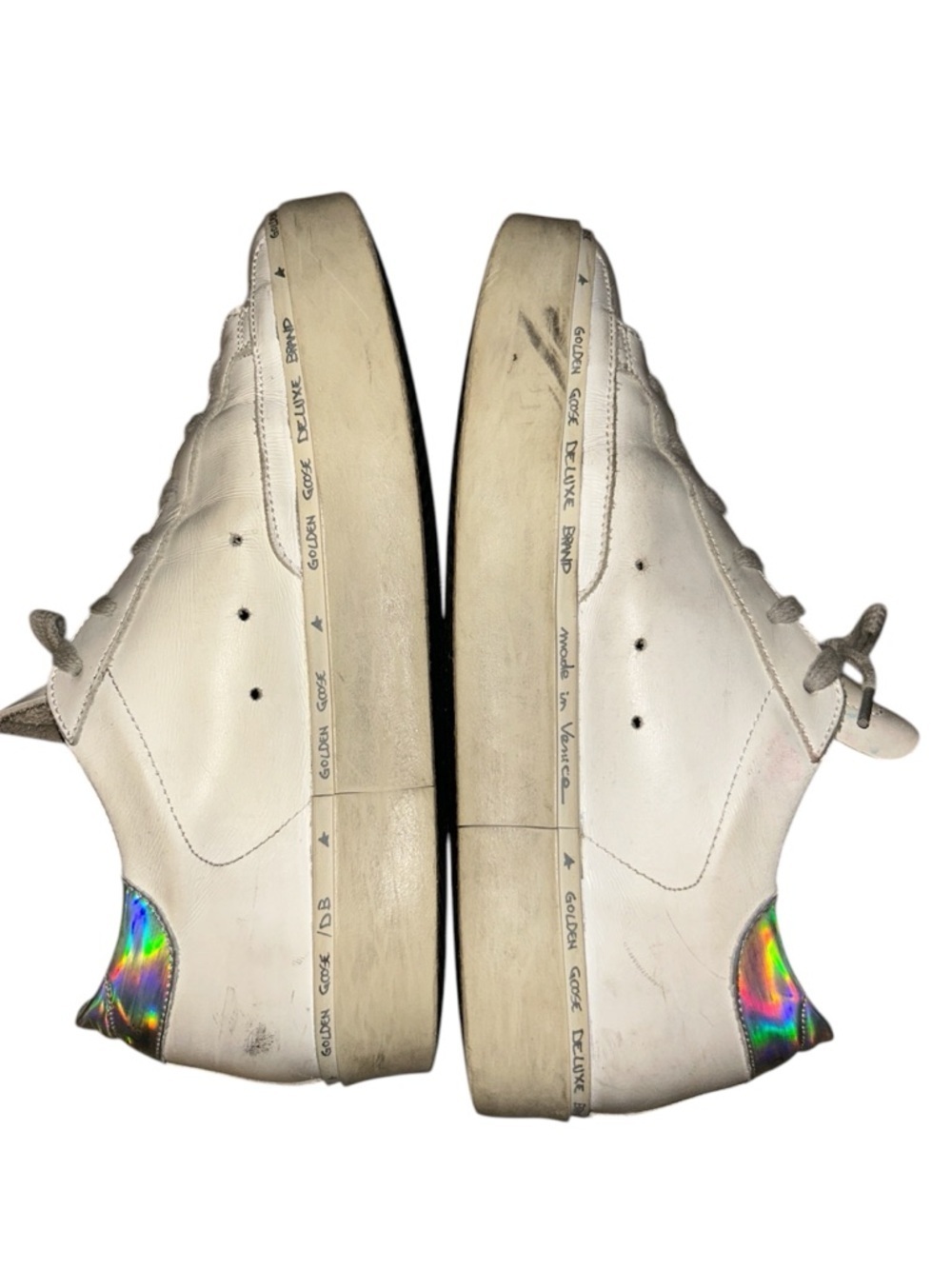 Golden Goose Hi Star White Leather Glitter Star Mirror Heel Shoes Sneakers Sz 39 - Picture 5 of 9